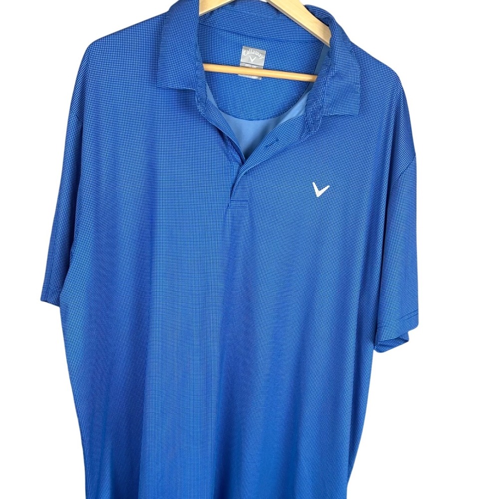 Callaway Mens XXL Blue Opti-Dri Mini Check Performance Golf Polo Shirt